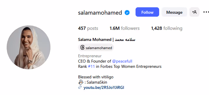 Salama Mohammed  screen as top Instagram influencer in Dubai