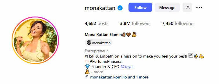 Mona Kattan instagram influencer profile