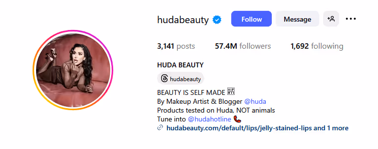 hudabeautyBio: BEAUTY IS SELF MADE 🩷By Makeup Artist & Blogger @hudaProducts tested on Huda, NOT animalsTune into @hudahotline 📞