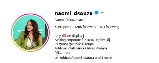 Naomi D'Souza Jacob digital creator in Dubai.