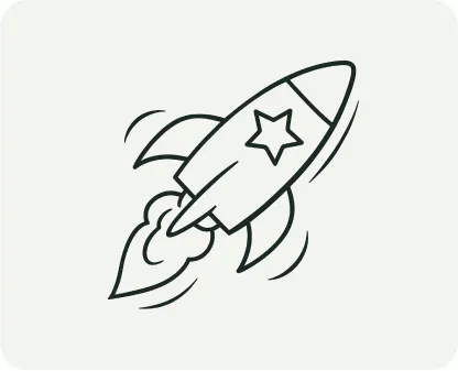 Illustration einer startenden Rakete mit Stern und Bewegungslinien