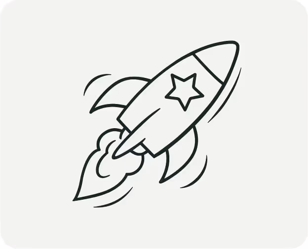 Illustration einer startenden Rakete mit Stern und Bewegungslinien