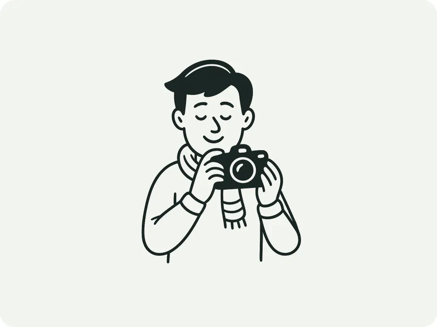 Illustration eines Mannes mit Schal, der mit einer Kamera einen Schaden fotografiert