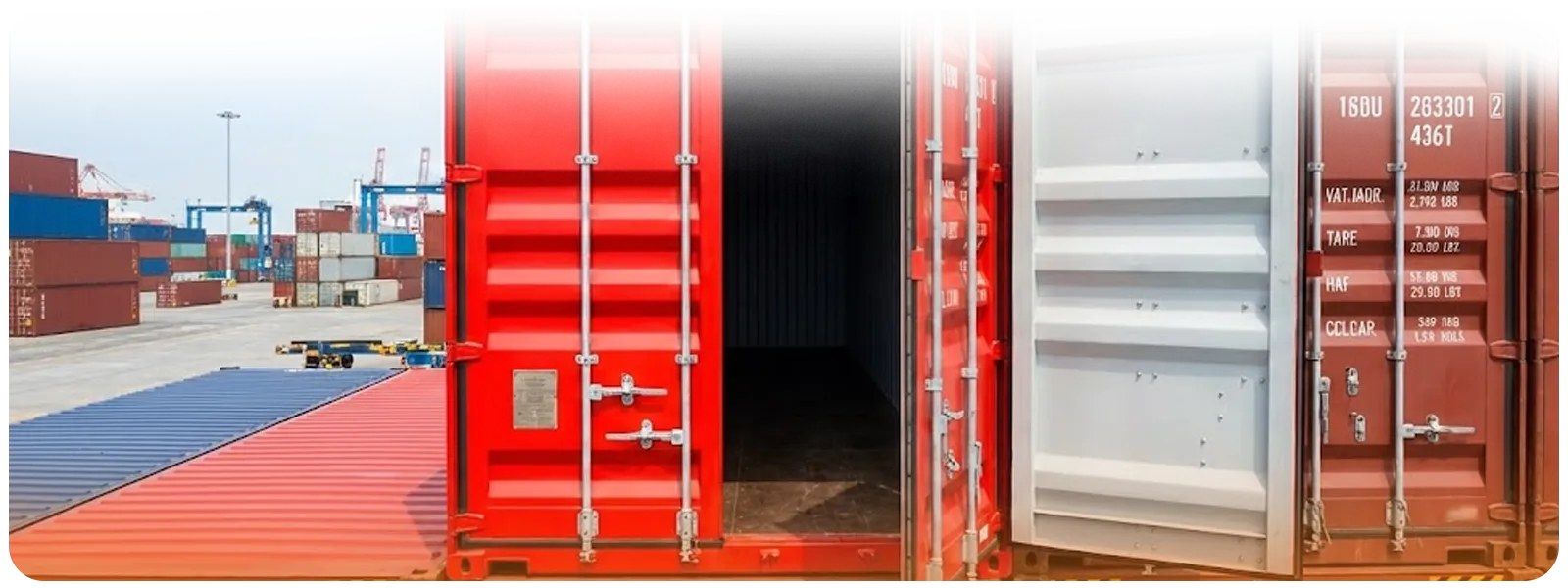 Open red shipping container on a terminal, representing available capacity as rates fall.