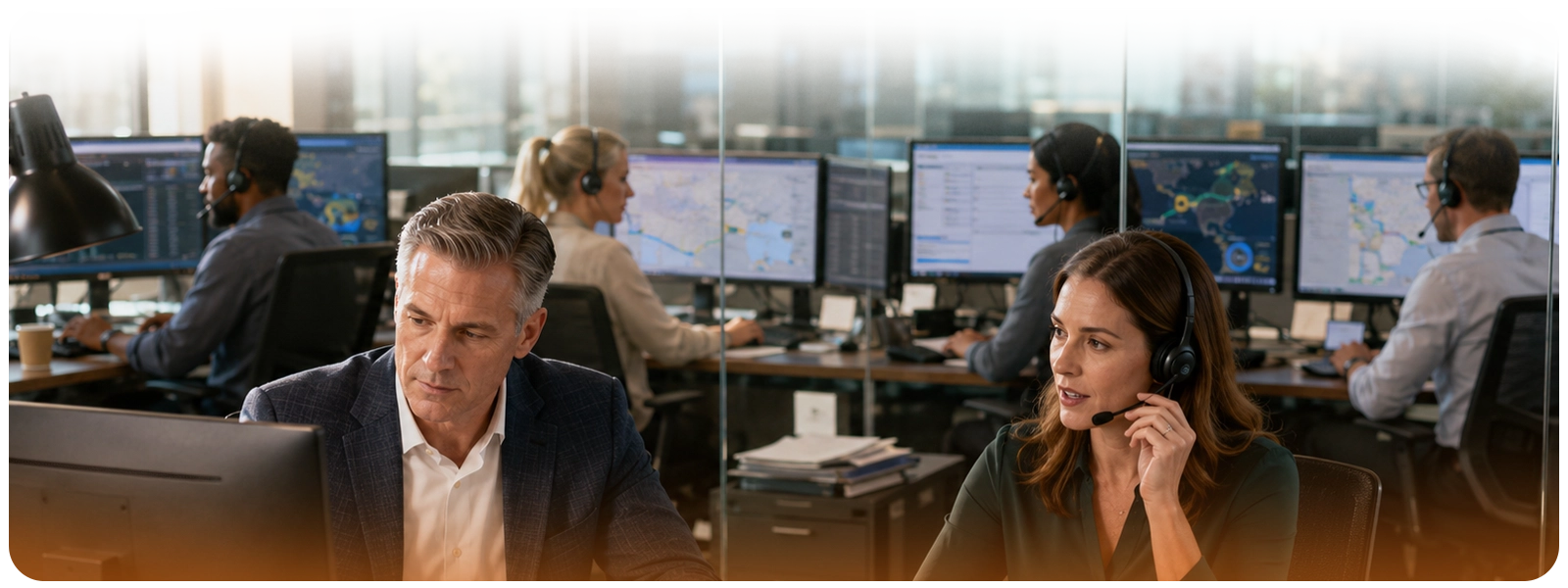 Freight brokerage leaders manage pricing and customer relationships while an outsourced logistics support team handles tracking, updates, and back-office operations.