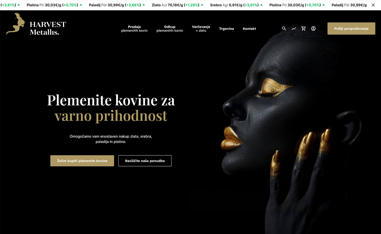 harvest metalis website hero design