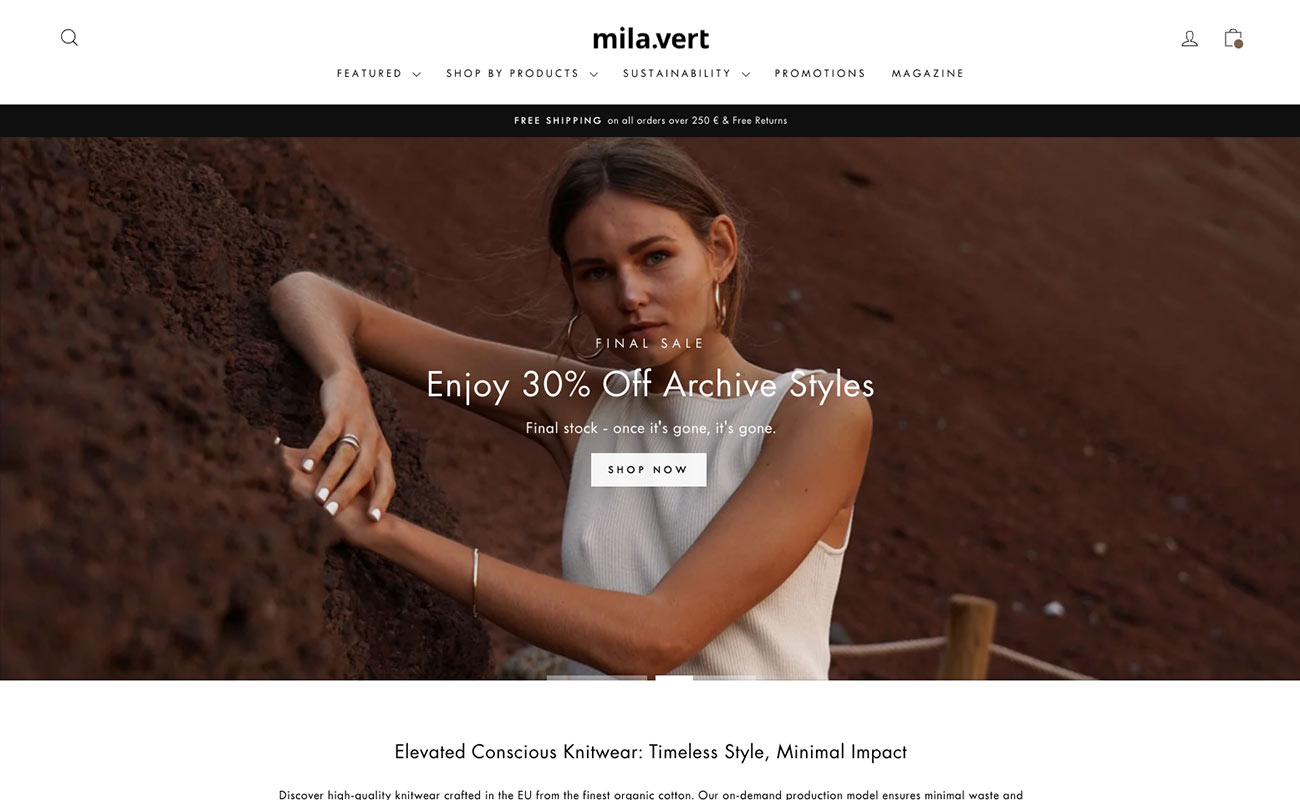 mila-vert shopify store design and setup with ongoing support by April digital studio