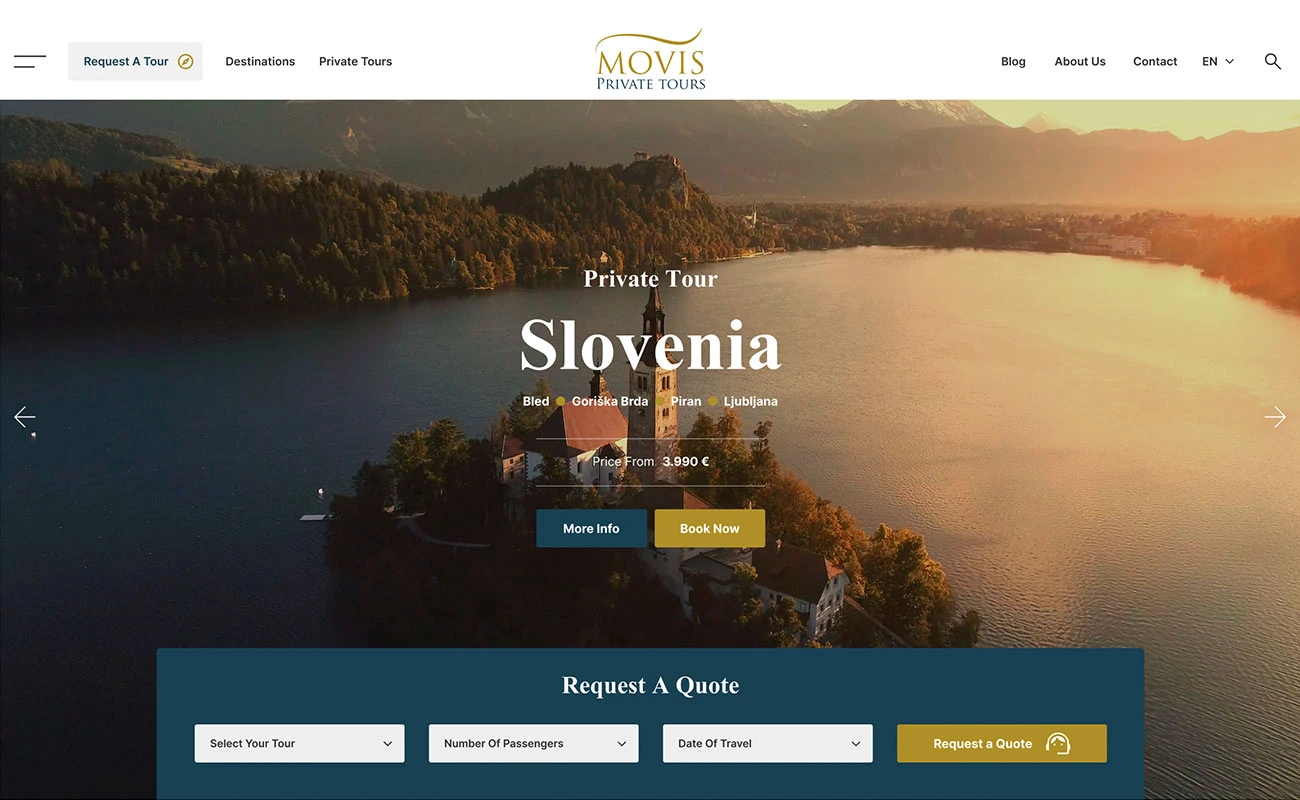 movis private tours website hero design