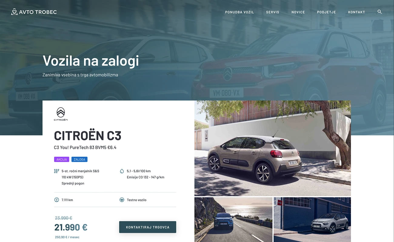 AvtoTrobec custom UX/UI store design closely following brand guidelines by April Digital Studio.