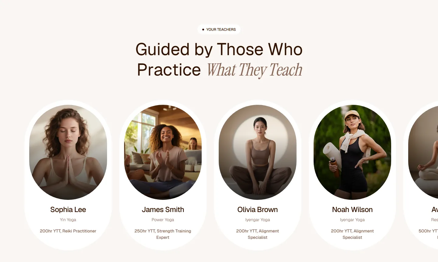 Calmlyss teacher cards with yoga style and certifications