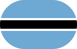 Botswana flag with light blue background and a horizontal black stripe bordered by thin white stripes in the center.