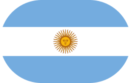 Flag of Argentina with horizontal light blue and white stripes and a golden Sun of May in the center.