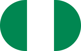 Flag of Nigeria with vertical green, white, and green stripes in a rounded rectangular shape.
