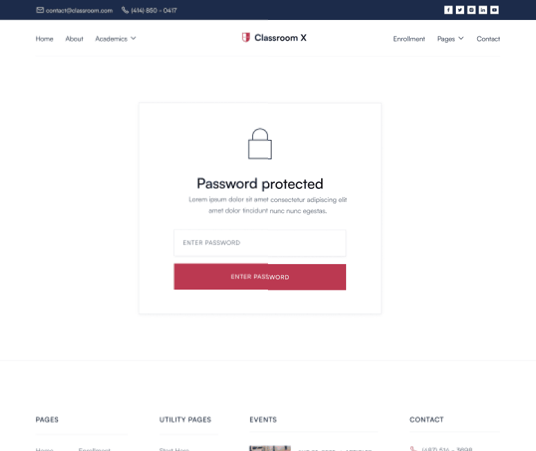 Classroom X - Password Protected Page - Home Page - University Webflow Template 