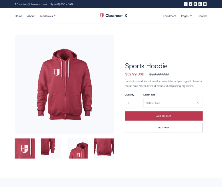 Classroom X - Shop Single Page - Home Page - University Webflow Template
