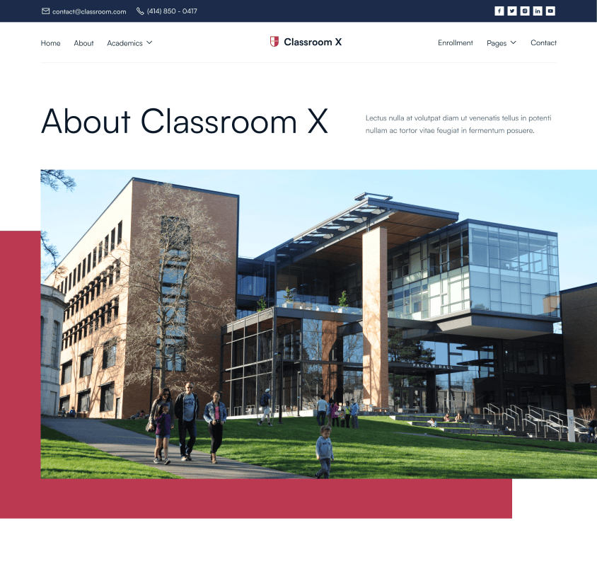 Classroom X - About Page - Home Page - University Webflow Template