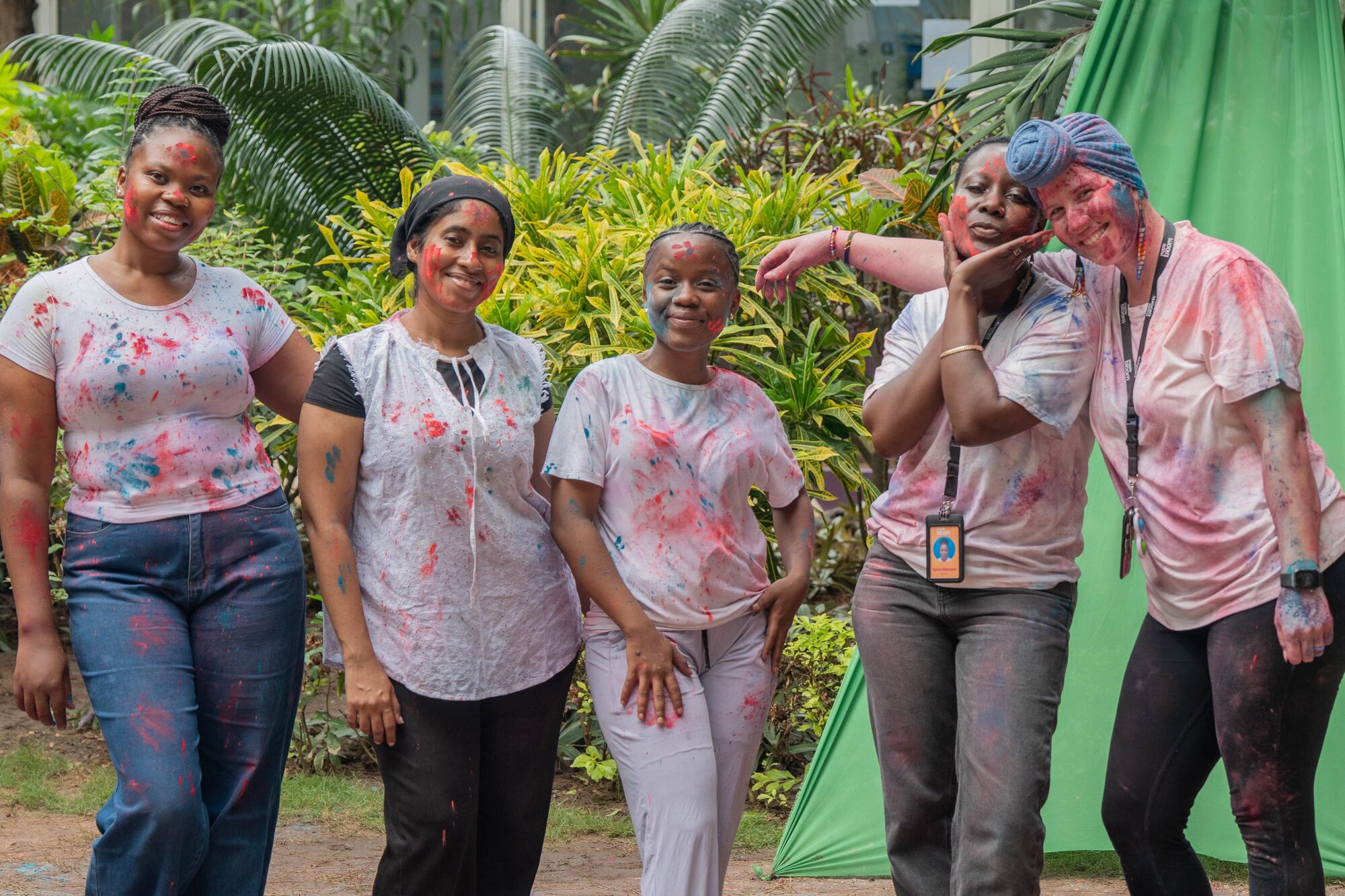Maple Bloom staff team having fun at a colour run team-building event