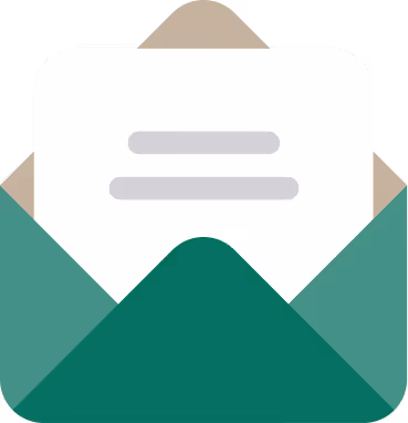 Open envelope with document, green and beige color palette