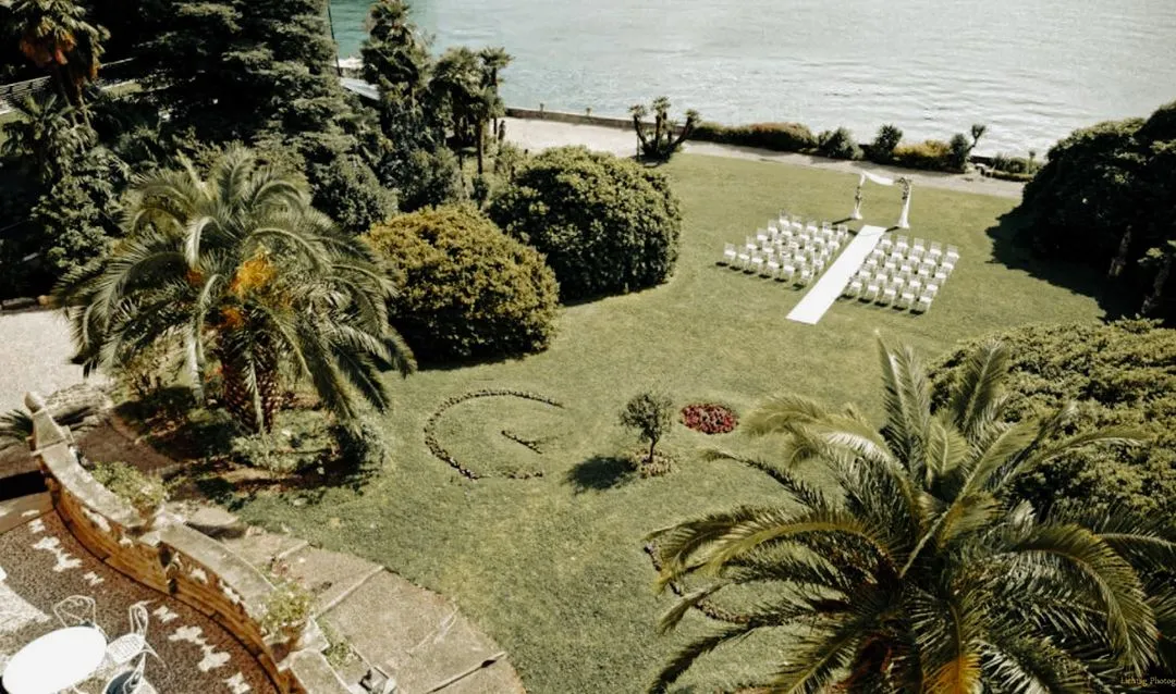 IWE-italy Wedding Escapes - Villa Rusconi Clerici -  Arrangement for ceremony in the garden with view of Lake Maggiore