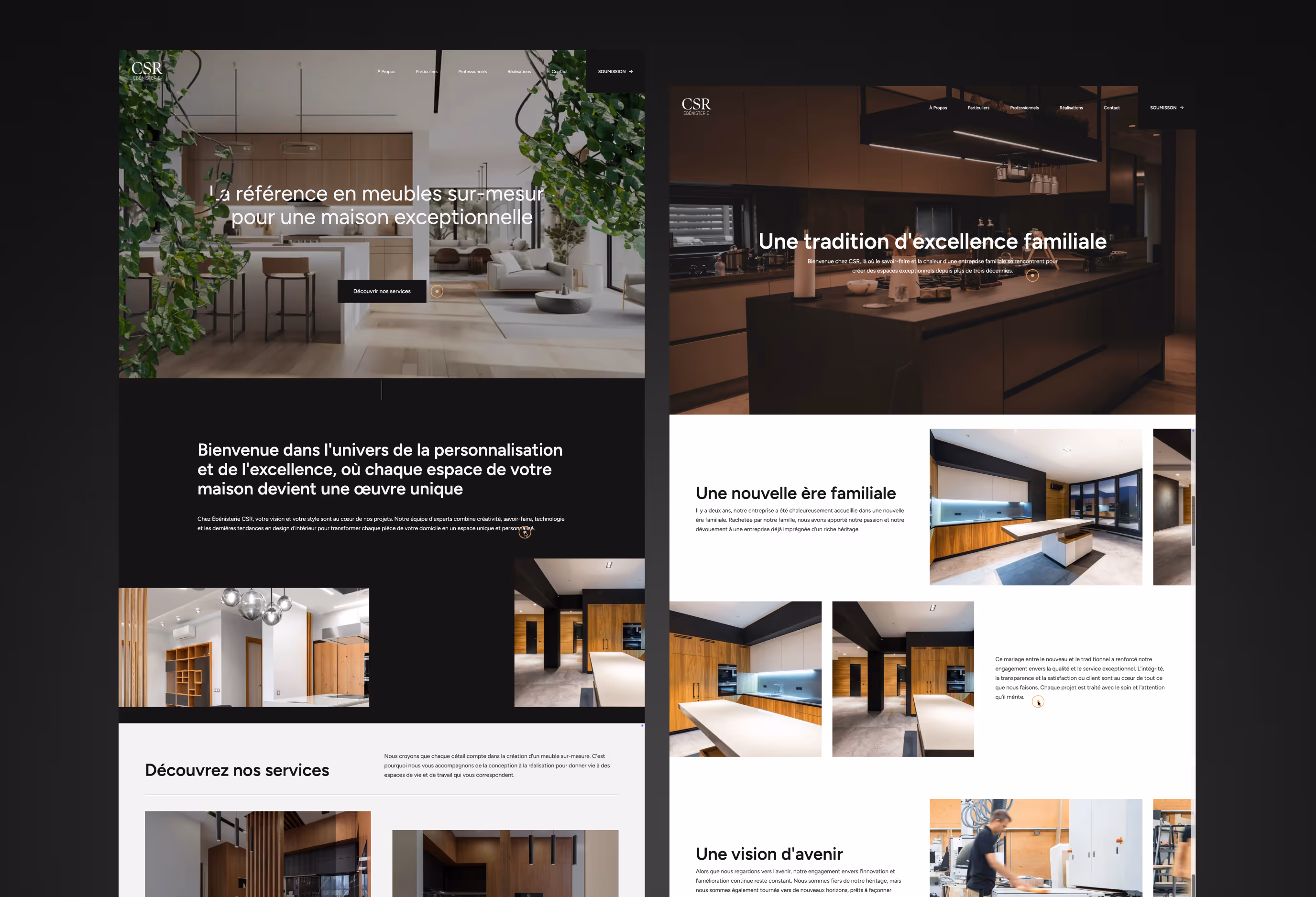 Un site immersif pensé comme un support de présentation et de conversion, valorisant l’excellence artisanale d'Ébénisterie CSR.