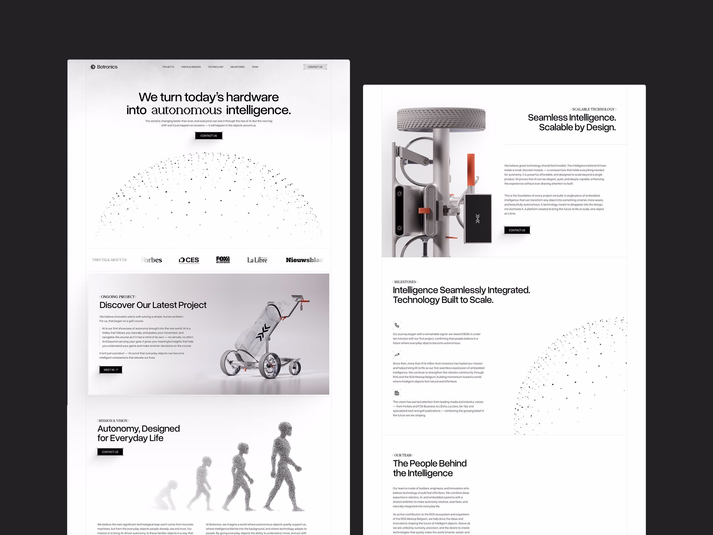 A Webflow landing page designed to express Botronics’ vision, establish credibility, and carry a premium technological narrative — beyond a single product.
