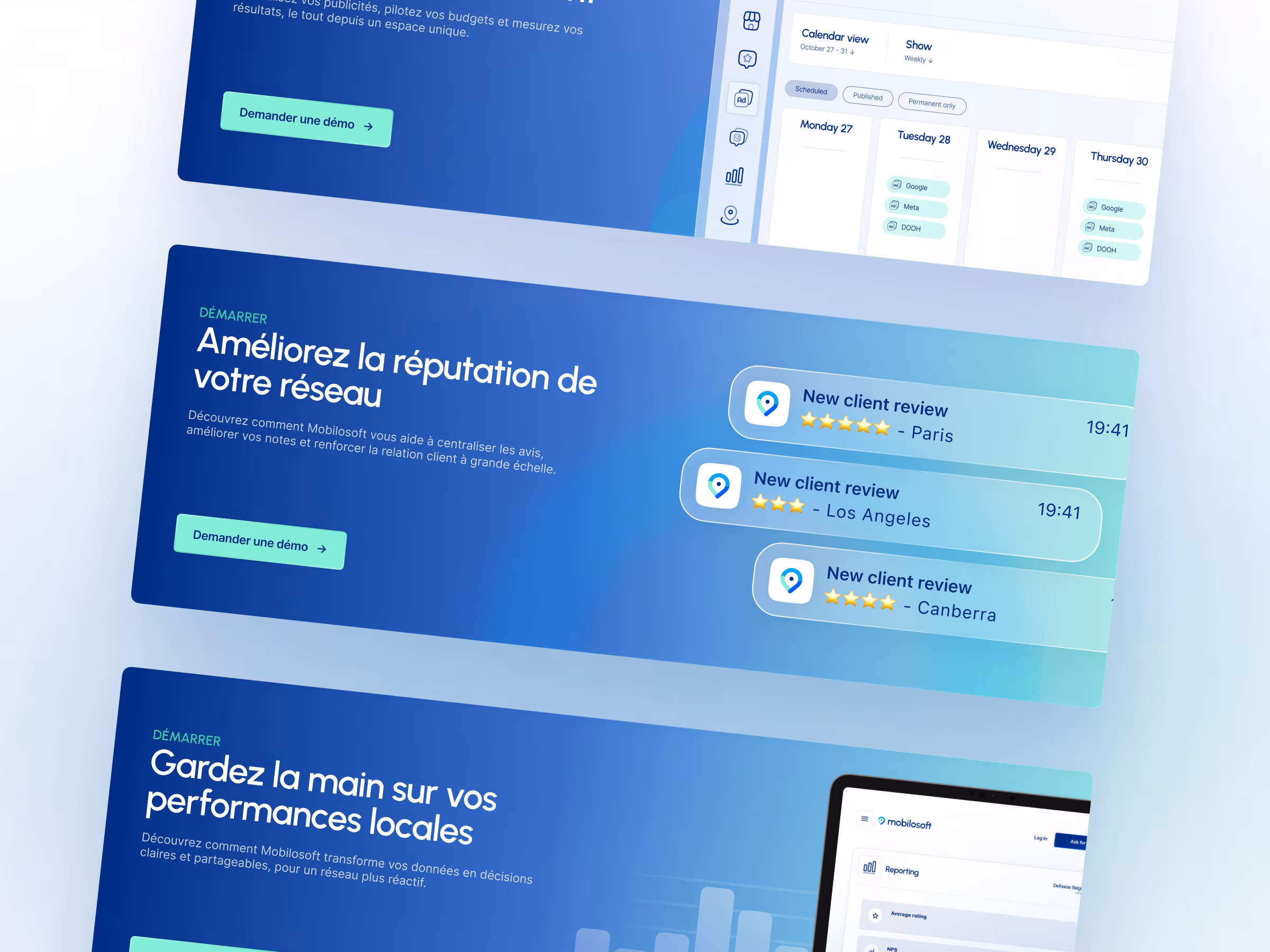 Un site marketing multi-pages conçu pour structurer une offre SaaS riche, renforcer la crédibilité marché et accompagner la montée en puissance de Mobilosoft.