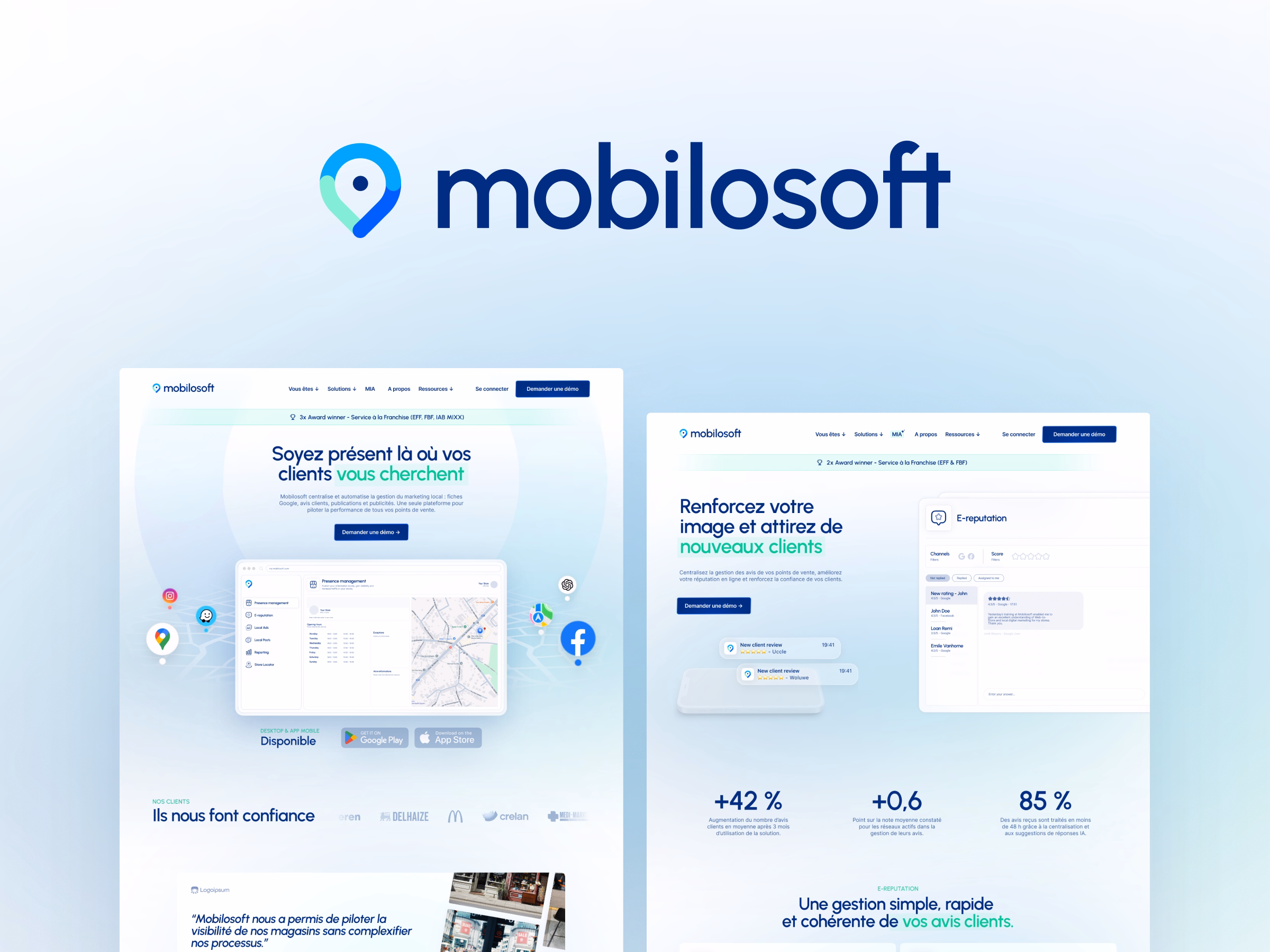 Un site marketing multi-pages conçu pour structurer une offre SaaS riche, renforcer la crédibilité marché et accompagner la montée en puissance de Mobilosoft.