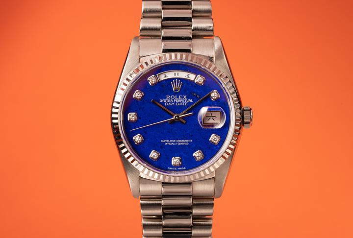 1998 Rolex 18K WG Day-Date 18239 with Lapis Lazuli Diamond Dial