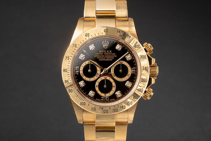 1997 Rolex 18K YG Daytona 16528 Diamond Dial with Box and Papers