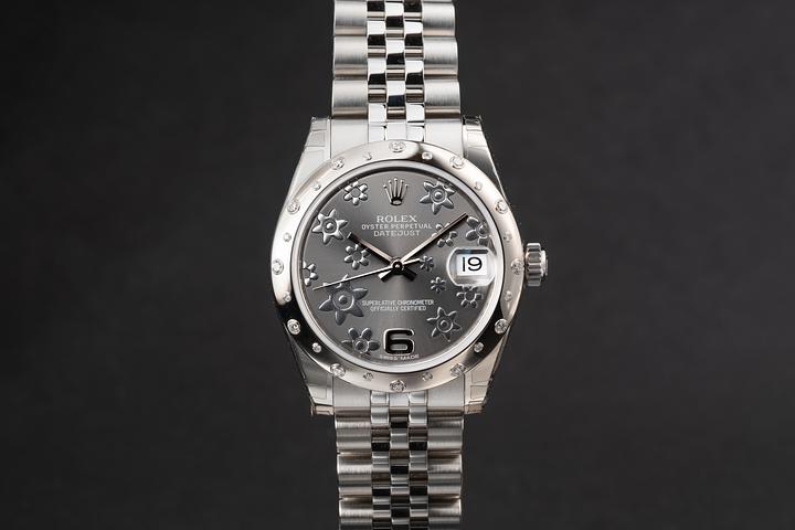 2022 Rolex DateJust 178344 Rhodium Grey Floral Dial with Box and Papers