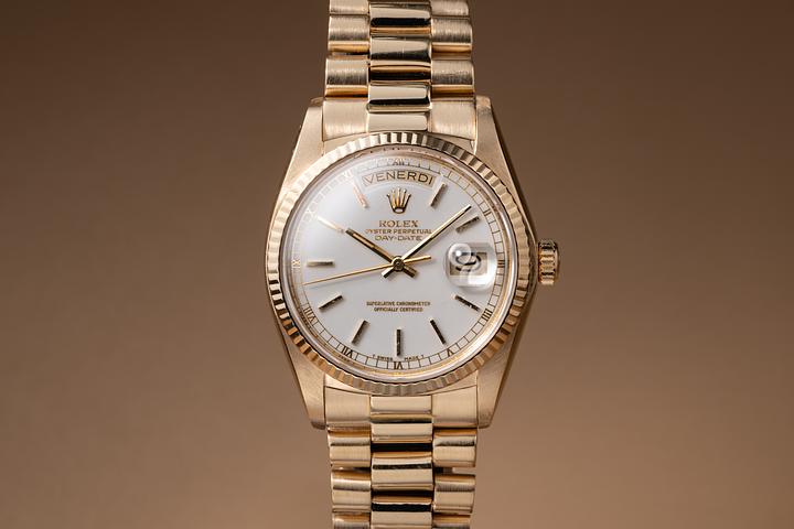 1979 Rolex 18K YG Day-Date 18038 Gold-Print White Enamel Dial