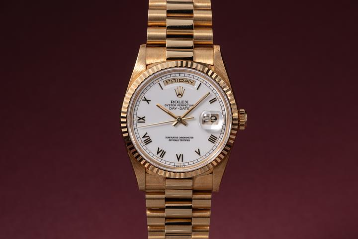 1993 Rolex Day-Date 18238 White Enamel Roman Dial