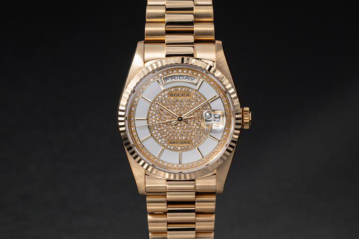 1990 Rolex Day-Date 18238 Enamel and Diamond Pave Carousel Dial with Rolex Service Papers