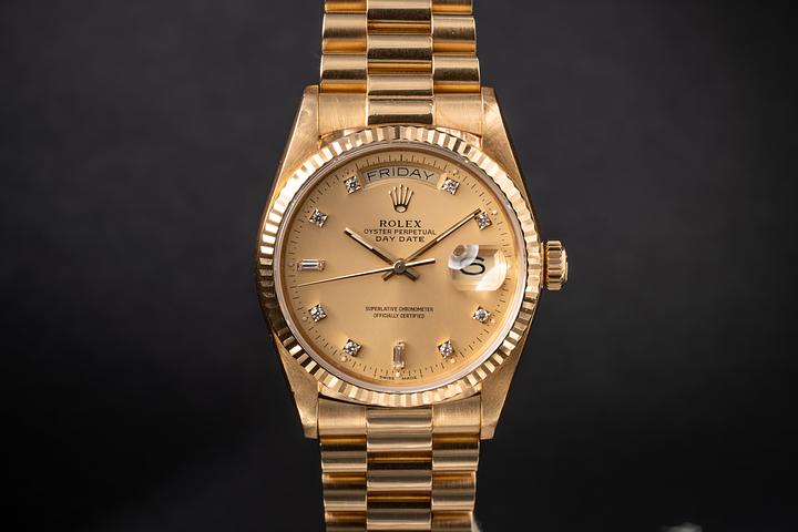1987 Rolex Day-Date 18038 Champagne Diamond Dial