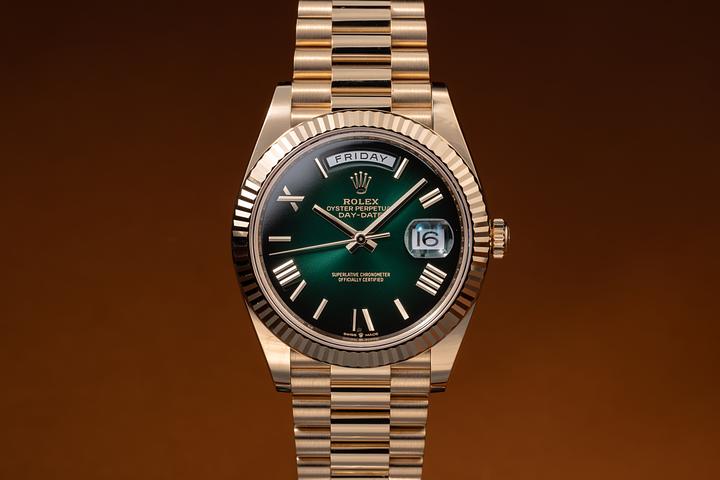 2025 Rolex 18K YG Day-Date 228238 Green Ombr‚àö¬© Dial with Box & Papers