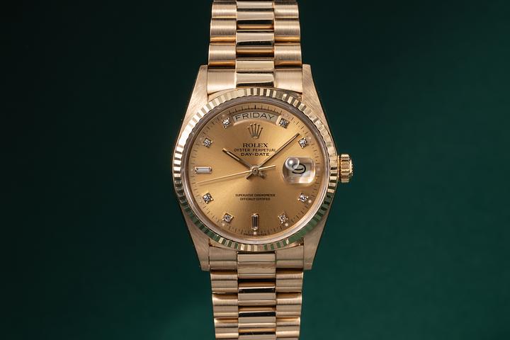 1987 Rolex 18K YG Day-Date 18038 Champagne Diamond Dial with Papers
