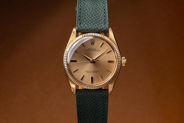 1961 Rolex 18K YG Oyster Perpetual 1005 No-Lume Champagne Dial