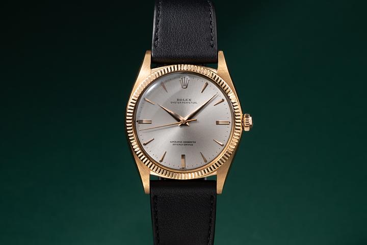 1958 Rolex 18k YG Oyster Perpetual 1013 Silver Dial