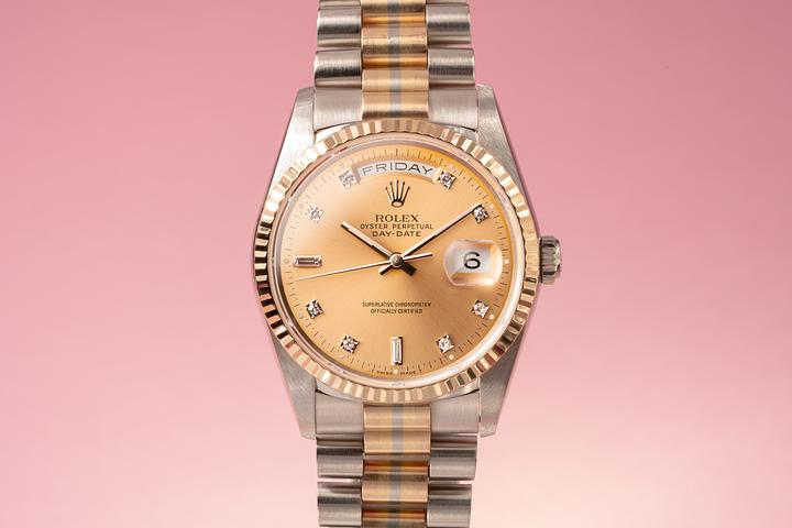 1990 Rolex 18K WG Tridor Day-Date 18239 with Diamond Dial