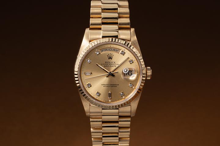 1989 Rolex Day-Date 18238 Champagne Diamond Dial