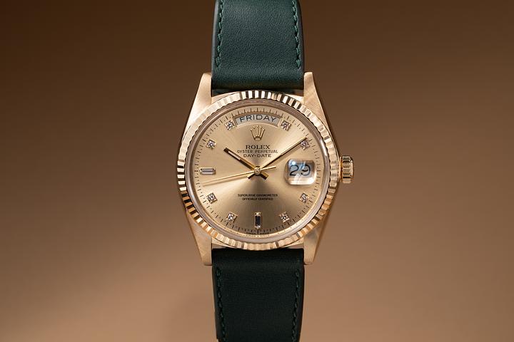 1977 Rolex 18K YG Day-Date 18038 Champagne Diamond Dial with Box