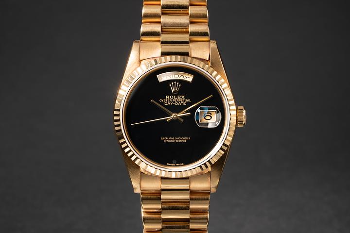 1995 Rolex 18K YG Day-Date 18238 Onyx Dial with Service Papers