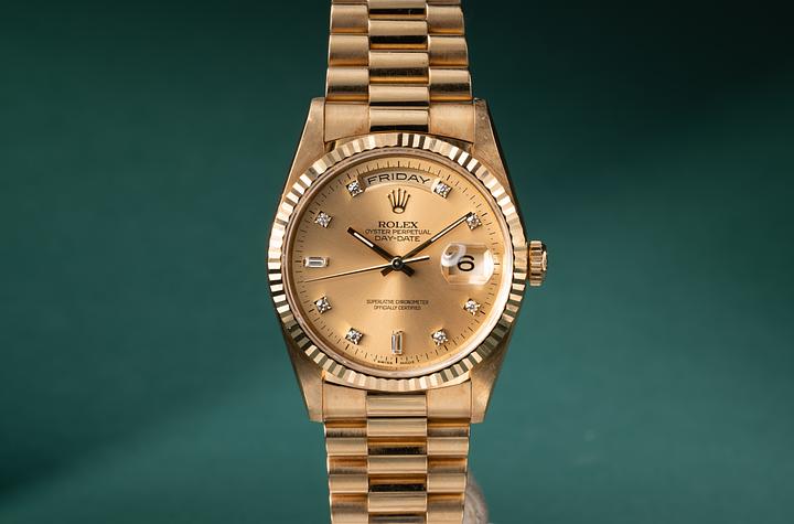 1995 Rolex 18K YG Day Date 18238 Champagne Diamond Dial with Papers