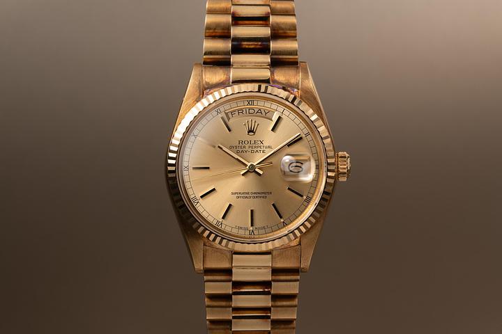 1986 Rolex 18K YG Day-Date 18038 Champagne Dial with Hang Tag