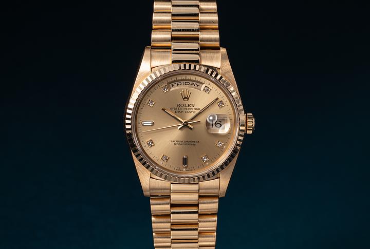 1991 Rolex 18K YG Day-Date 18238 Champagne Diamond Dial