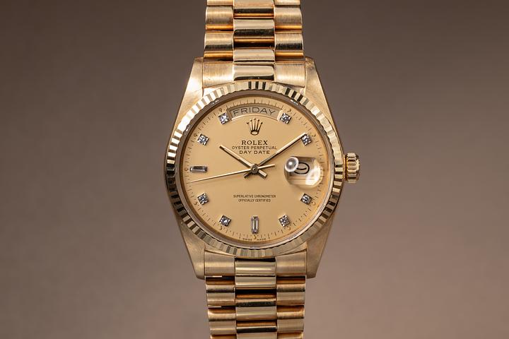 1986 Rolex Day-Date 18038 Champagne Lemon Diamond Dial