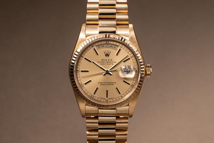 1985 Rolex 18K YG Day-Date 18038 Champagne Dial