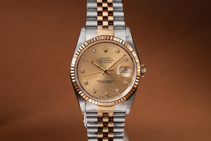 1989 Rolex Two-Tone DateJust 16233G Champagne Diamond Dial with Papers