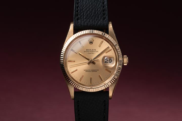 1981 Rolex 14K YG Date 15037 Champagne Stick Dial