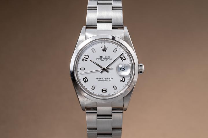 1999 Rolex Date 15200 white Arabic Dial with Papers